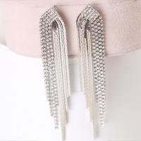 Fashion Fringe Earrings, Tibetan Style, stainless steel post pin, platinum color plated, for woman & with rhinestone, lead & cadmium free, 8x20mm, Sold By Pair