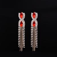 Fashion Fringe Earrings, Tibetan Style, with Glass, stainless steel post pin, gold color plated, for woman & with rhinestone, lead & cadmium free, 95x17mm, Sold By Pair
