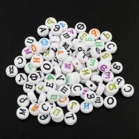 Alphabet Acrylic Beads, Flat Round, letters are from A to Z & mixed pattern & different designs for choice, 7x4mm, Hole:Approx 1mm, Approx 2800PCs/Bag, Sold By Bag