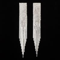 Fashion Fringe Earrings Zinc Alloy stainless steel post pin plated for woman & with rhinestone lead & cadmium free 10-40mm Sold By Pair