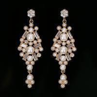 Rhinestone Earring Zinc Alloy with ABS Plastic Pearl stainless steel post pin gold color plated for woman & with rhinestone lead & cadmium free Sold By Pair