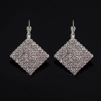 Rhinestone Earring Zinc Alloy iron earring lever back clip Rhombus platinum color plated for woman & with rhinestone lead & cadmium free Sold By Pair