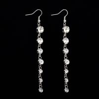 Rhinestone Earring, Tibetan Style, iron earring hook, platinum color plated, for woman & with rhinestone, lead & cadmium free, 95x8mm, Sold By Pair