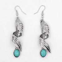 Turquoise Earring, Tibetan Style, iron earring hook, Feather, plated, Bohemian style & for woman, more colors for choice, lead & cadmium free, 70x18mm, Sold By Pair