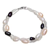 Freshwater Kulturperler Pearl Bracelet, Ferskvandsperle, med Glas Seed Beads, zinklegering karabinlås, for kvinde, 5-6mm, Solgt Per Ca. 7.5 inch Strand