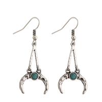 Turquoise Earring Zinc Alloy iron earring hook Moon plated Bohemian style & for woman lead & cadmium free 30mm Sold By Pair