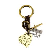 Porte-clés, alliage de zinc, avec cuir de peau de vache, coeur, Placage, avec le motif de lettre, 35x28mm, 98mm, Vendu par brin