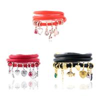 PU Leather Cord Bracelets with ABS Plastic Pearl & Crystal & Zinc Alloy & for woman &  & faceted & with rhinestone 15mm Sold Per Approx 23.5 Inch Strand