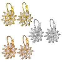 Brass Leverback Earring Flower plated for woman & with cubic zirconia Sold By Pair