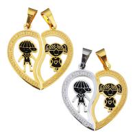 Stainless Steel Puzzle Couple Pendant, Heart, plated, enamel, more colors for choice, 16x34x6.5mm, 16x34x6.5mm, Hole:Approx 5.5x9mm, 2PCs/Lot, Sold By Lot