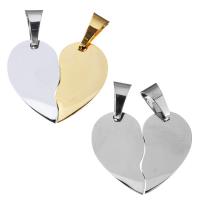 Stainless Steel Puzzle Couple Pendant, Heart, plated, more colors for choice, 13x23x9mm, 13x23x6mm, Hole:Approx 5x8mm, 2PCs/Lot, Sold By Lot