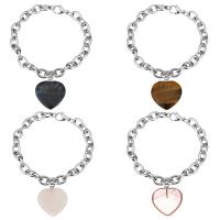 Stainless Steel Jewelry Bracelet, with 1.5Inch extender chain, Heart, charm bracelet & different materials for choice & oval chain & for woman, original color, 25x27mm, 8mm, Sold Per Approx 8 Inch Strand