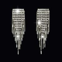 Tibetan Style Tassel Earring, with Glass, stainless steel post pin, platinum color plated, for woman & with rhinestone, lead & cadmium free, 82x23mm, Sold By Pair