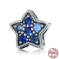Thailand Sterling Silver European Bead, Star, without troll & with cubic zirconia, 13x13mm, Hole:Approx 4.5-5mm, Sold By PC