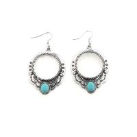 Turquoise Earring Zinc Alloy iron earring hook Donut plated Bohemian style & for woman lead & cadmium free 45mm Sold By Pair
