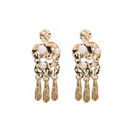 Zinklegierung Tropfen Ohrring, mit ABS-Kunststoff-Perlen, Edelstahl Stecker, goldfarben plattiert, für Frau, frei von Blei & Kadmium, 27x67mm, verkauft von Paar
