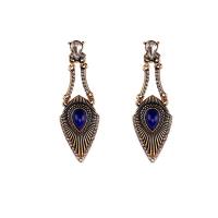 Zinc Alloy Drop Earring with Resin stainless steel post pin antique gold color plated for woman & with rhinestone lead & cadmium free Sold By Pair