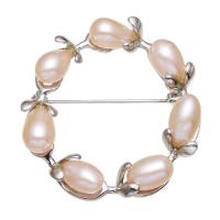 Broches de Perlas de Agua Dulce, Perlas cultivadas de agua dulce, con metal, para mujer, Rosado, 7-8mm, Vendido por UD