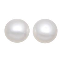 Freshwater Pearl Bead, Flat Round, naturlig, Halvborrade, vit, 10.5-11mm, Hål:Ca 0.5mm, Säljs av PC