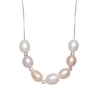 perla d'acquadolce coltivata naturalmente collana, with ottone, naturale, catena di casella & per la donna, 7-8mm, Venduto per Appross. 17.5 pollice filo