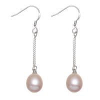 Freshwater Pearl Drop Earring with Brass natural for woman purple 7-9mm Sold By Pair