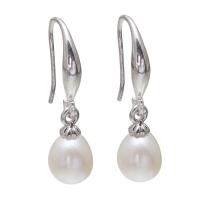 Perlas cultivadas de agua dulce Pendientes con Colgantes, con metal, natural, para mujer, Blanco, 7-8mm, Vendido por Par
