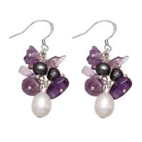 Freshwater Pearl Drop Earring with Amethyst & Brass for woman 6-7mm Sold By Pair