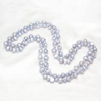 Freshwater Pearl Sweater Chain Necklace, Baroque, for woman, light blue, 5-6mm, 9-10mm, Sold Per Approx 48 Inch Strand