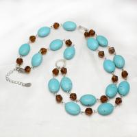 Turquoise Necklace with Crystal & Zinc Alloy with 4cm extender chain for woman & faceted blue Sold Per Approx 19.5 Inch Strand