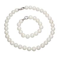 Naturliga Odlade Sötvatten Pearl Jewelry Sets, armband & halsband, South Sea Shell, mässing Foldover lås, Rund, för kvinna, vit, 4-10mm, Längd Ca 7 inch, Ca 17 inch, Säljs av Ställ