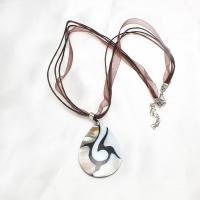 White Shell Necklace, with Waxed Linen Cord & Satin Ribbon & Black Shell & Abalone Shell, with 5cm extender chain, Teardrop, for woman, 39x52x4mm, Sold Per Approx 16.5 Inch Strand