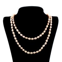 Sladkovodní Pearl svetr řetěz náhrdelník, Rýže, přírodní, pro ženy, růžový, 7-8mm, Prodáno za Cca 47 inch Strand