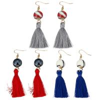 Fashion Fringe Earrings Stainless Steel with Nylon Cord & Lampwork Tassel gold color plated for woman 80mm 45mm Sold By Pair
