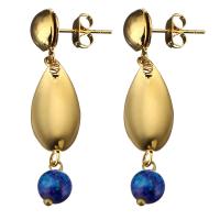 Stainless Steel Drop Earring, with Dyed Jade, gold color plated, for woman, 38mm, 9x19x4mm, Sold By Pair