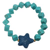 turquoise synthétique bracelet, avec lave volcanique & acier inoxydable, étoile de mer, Placage de couleur d'or, pour femme, 26x26mm, 8x8x8mm, Vendu par Environ 8 pouce brin
