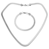 Fashion Stainless Steel Jewelry Sets, bracelet & necklace, snake chain & for woman, original color, 5mm, 5mm, Length:Approx 20 Inch, Approx 8.5 Inch, Sold By Set