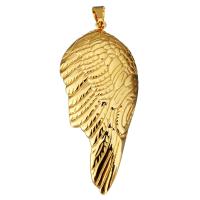 Bijoux pendentifs en acier inoxydable , forme d'aile, Placage de couleur d'or, 27x62x5mm, Trou:Environ 4x8mm, Vendu par PC