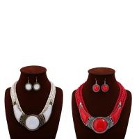 Resin Jewelry Sets, earring & necklace, Tibetan Style, with Cotton Cord & Resin, gold color plated, for woman, more colors for choice, nickel, lead & cadmium free, 25x47mm, 53mm, Length:Approx 16.5 Inch, Sold By Set