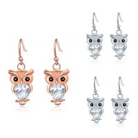 Cubic Zircon (CZ) Drop Earring Brass Owl plated for woman & with cubic zirconia & with rhinestone nickel lead & cadmium free Sold By Pair