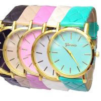 Geneva® montre de femmes, cuir PU, avec verre, Placage de couleur d'or, pour femme, plus de couleurs à choisir, 36mm, Longueur Environ 9.4 pouce, Vendu par PC