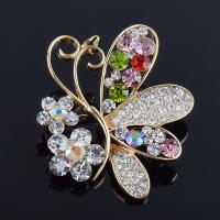 Rhinestone Brooch Zinc Alloy Butterfly gold color plated with rhinestone lead & cadmium free Sold By Bag