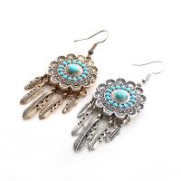 Tibetan Style Dream Catcher Earring, with Turquoise, iron earring hook, plated, for woman, more colors for choice, lead & cadmium free, 70mm, Sold By Pair