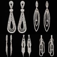 Zinc Alloy Tassel Earring stainless steel post pin plated & for woman & with rhinestone lead & cadmium free 10-42mm Sold By Pair