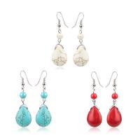 Turquoise Drop Earring, iron earring hook, for woman, more colors for choice, 50x15mm, Sold By Pair