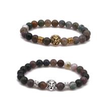Indian Agate Bracelet, with Tibetan Style, Lion, Unisex & different styles for choice, more colors for choice, 8mm, Sold Per Approx 7.5 Inch Strand