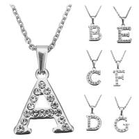 Stainless Steel Jewelry Necklace, with 1Inch extender chain, Letter, oval chain & different styles for choice & for woman & with rhinestone, original color, 7-22x19-22mm, 2mm, Sold Per Approx 18 Inch Strand