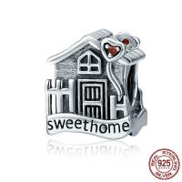 Thailand Sterling Silver European Bead, House, with letter pattern & without troll & with cubic zirconia, 9x11mm, Hole:Approx 4.5-5mm, Sold By PC