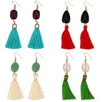 Fashion Fringe Earrings, Stainless Steel, with Mixed Material & Nylon Cord, Tassel, gold color plated, different styles for choice & for woman, Sold By Pair