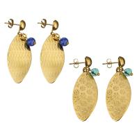 Stainless Steel Drop Earring with Dyed Jade Horse Eye gold color plated & for woman Sold By Pair