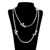 Freshwater Pearl Sweater Chain Necklace, with Amethyst, February Birthstone & for woman, 5-12mm, Sold Per Approx 48 Inch Strand